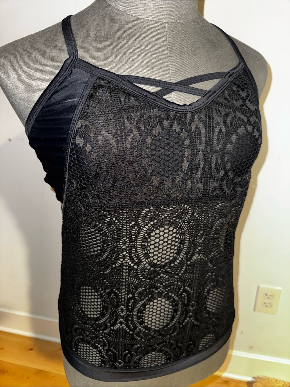 Black Athletic Bralette with attached mesh tank top